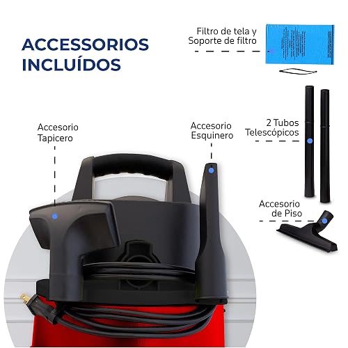 Koblenz SM-5 Aspiradora Seco Mojado 3 en 1 con Sistema de Expulsión de Aire, Devoradora con Capacidad de 5 Galones, Motor de 3.5 HP Pico, Aspiradora para Hogar y Taller, Aspira Agua y Vidrios