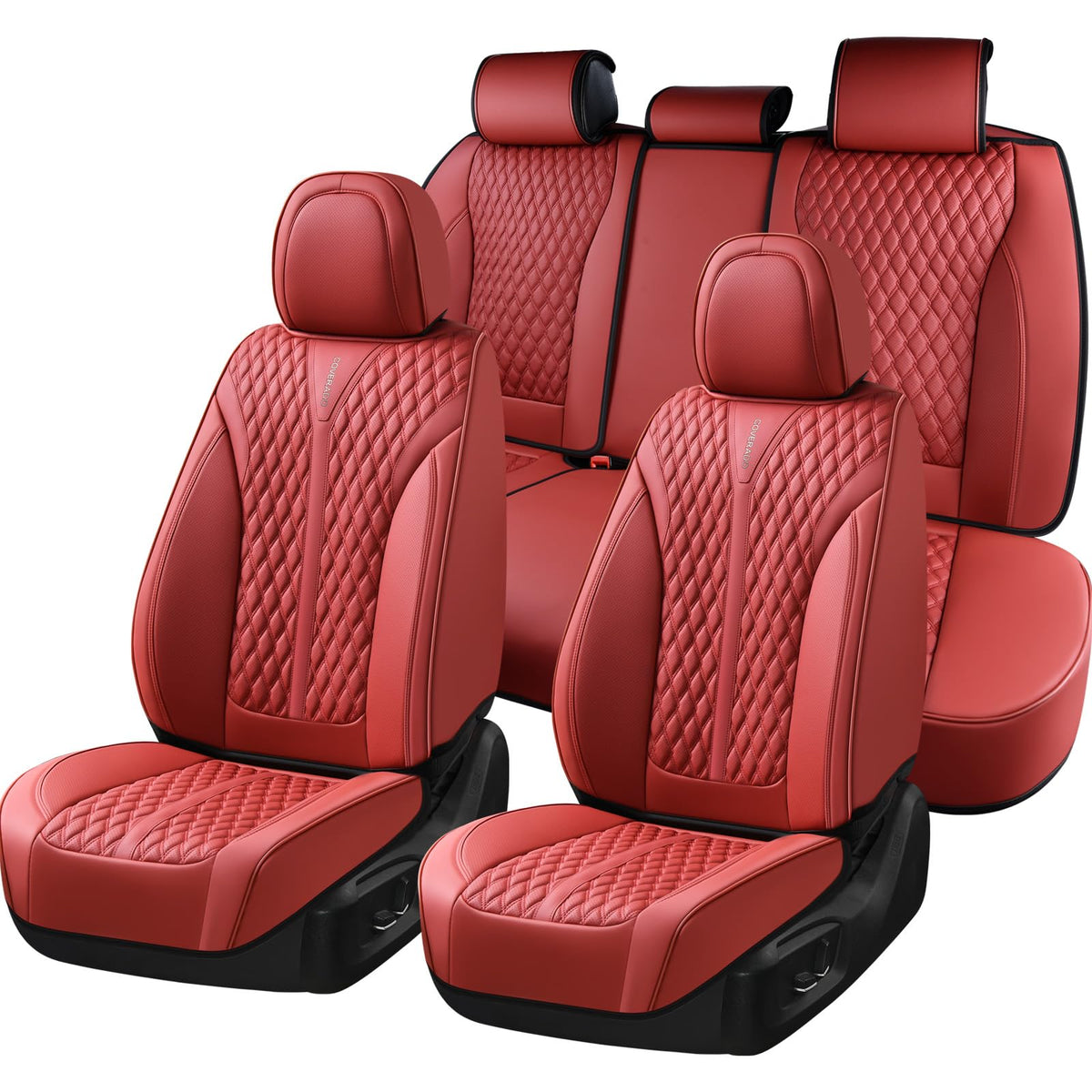 Coverado Fundas de Asiento de Automóvil, Juego Completo de Fundas de Asiento de Automóvil, Impermeable, con Soporte Lumbar, Fundas de Asiento de automóvil, Ajuste Universal para la mayoría de Automóviles, SUV - Rojo - FullSet