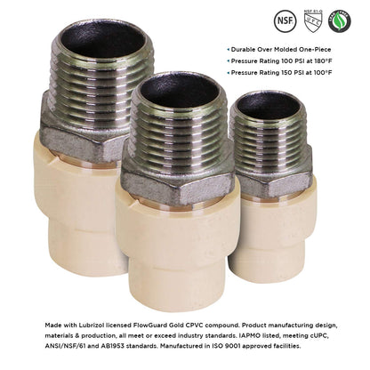 Everflow Supplies SSCPM012-NL 1/2" Lead Free Transition Fitting with a Stainless Steel Male Threaded and with a CPVC Connection