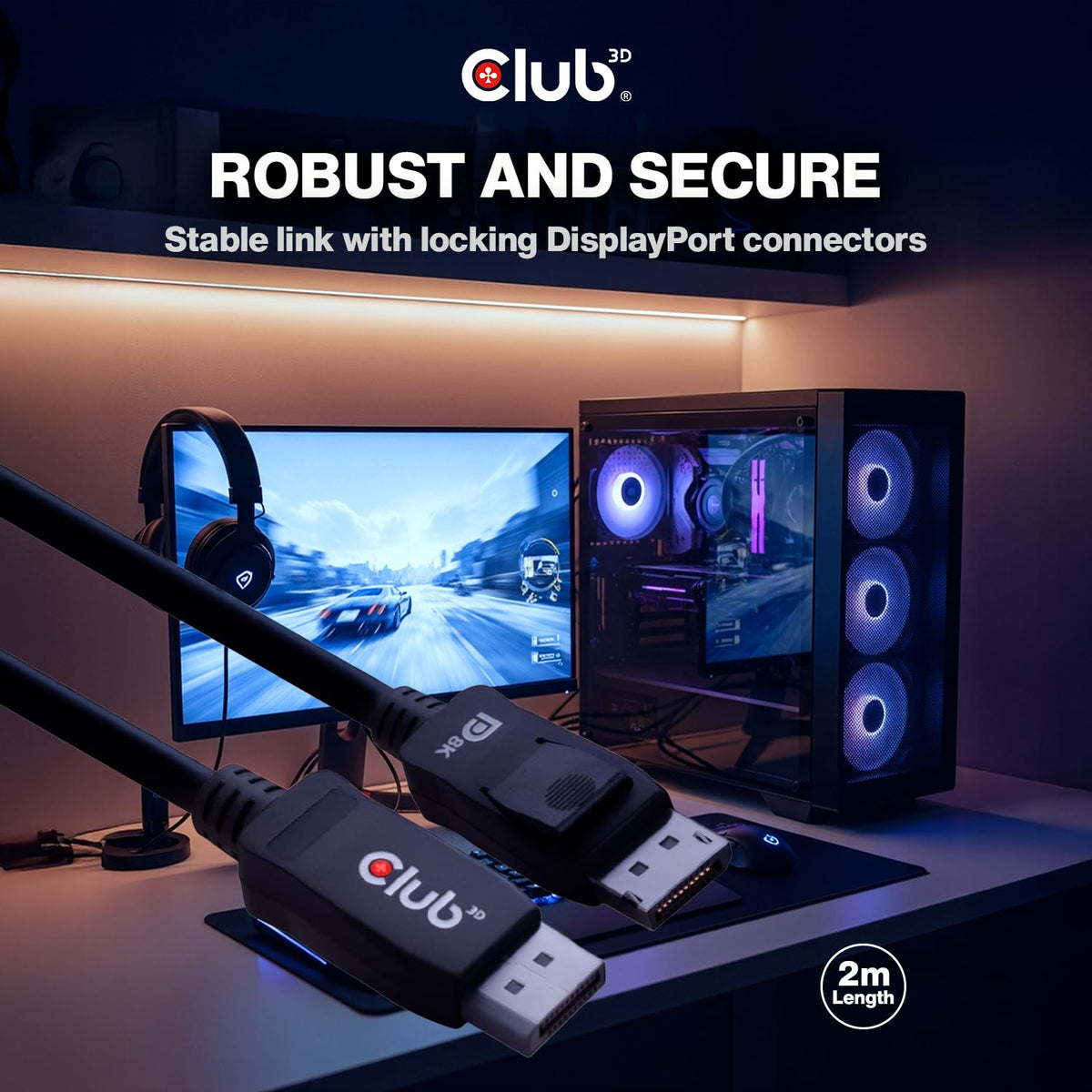 Club3D CAC-2068 DisplayPort to DisplayPort 1.4/HBR3 Cable DP 1.4 8K 60Hz 2m/6.56ft, Black Vesa certified