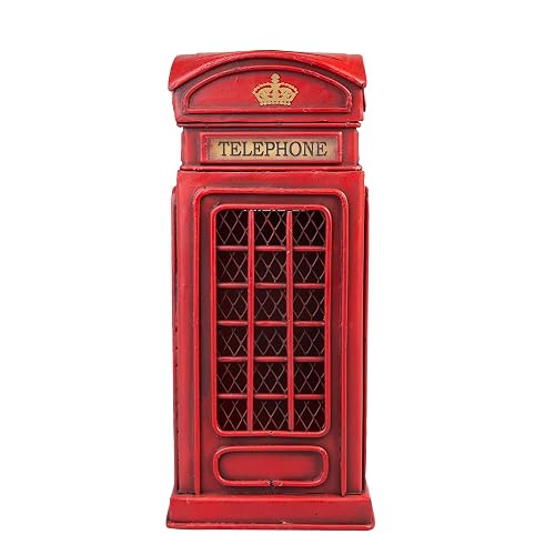 Cabina de Teléfono | Estilo Vintage | Adornos de Escritorio | para Oficina y hogar | Modelo a Escala | Roja | 23.5x9 cm | Running