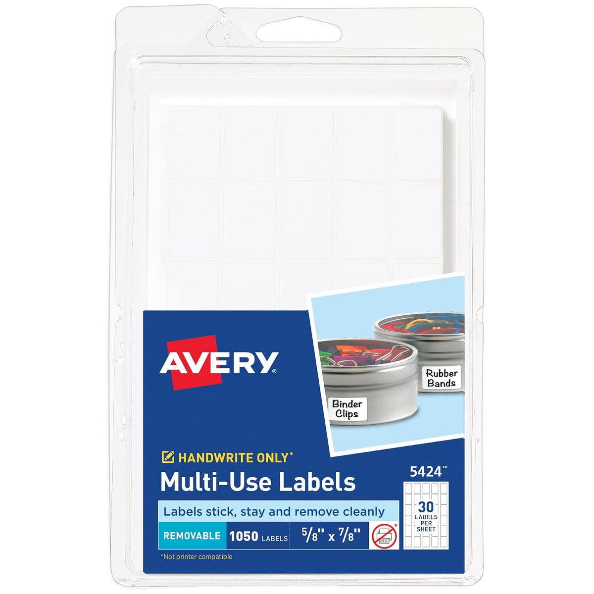 Avery Etiquetas autoadhesivas extraíbles, 1.05424, color blanco, 1.050 por paquete