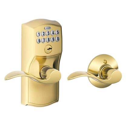 Schlage Camelot Cerradura con Teclado, Palanca Accent - Accent Lever - Bright Brass - empaque estándar