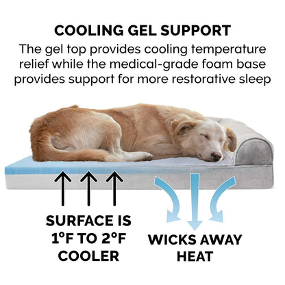 Furhaven Cama Ortopédica Estilo Sofá de Terciopelo y Piel Sintética para Perros