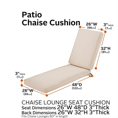 Classic Accessories Montlake Chaise - Cojín de espuma y funda antideslizante, Beige antiguo, 80 in L x 26 in W x 3 in T