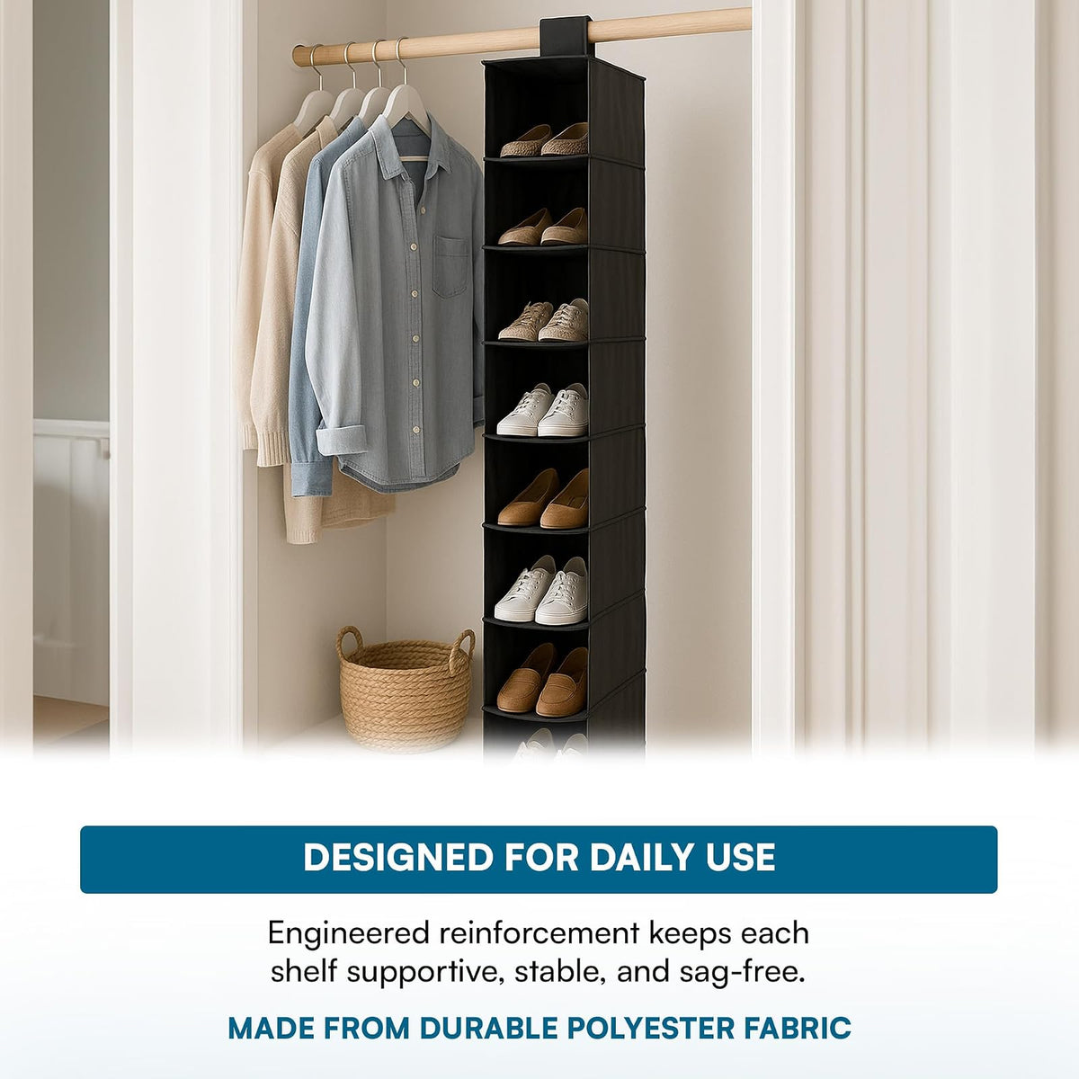 Honey-Can-Do SFT-01247 10-Pocket Hanging Shoe Organizer, Black