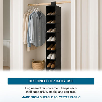 Honey-Can-Do SFT-01247 10-Pocket Hanging Shoe Organizer, Black