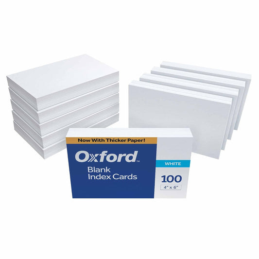 Oxford - Tarjetas de índice en blanco, 7,62 x 12,7 cm, color blanco, 100 unidades, En blanco, Blanco, 4 x 6, 1000 cards