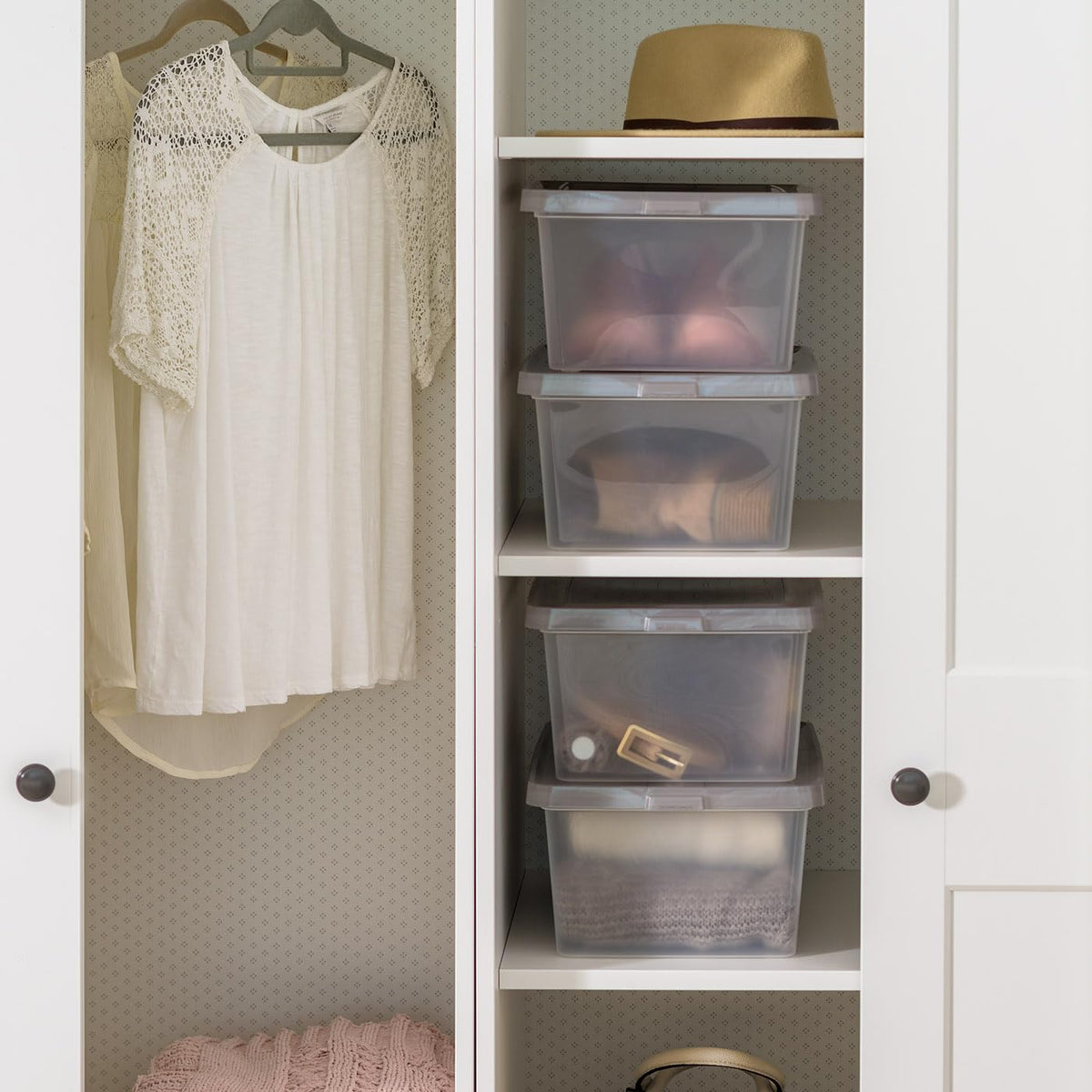 IRIS USA Caja Clara/Gris, Plástico con Tapa, Paquete de 6, para Zapatos, Estantes, Maestros, Juegos, Clara/Gris