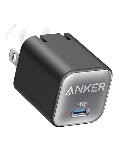 Anker Nano Cargador USB C, 30W PIQ 3.0 Cargador de Carga Rápida Plegable para iPhone 16/15 Series, Galaxy, iPad, Compatible con MagSafe