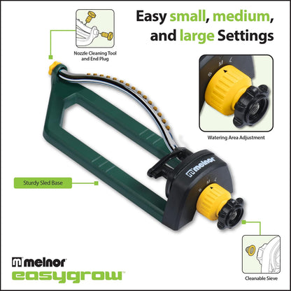 Melnor 65151AMZ Aspersor oscilante con 15 boquillas de precisión y Paquete QuickConnects de , Verde/Amarillo/Negro