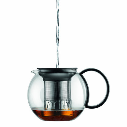 Bodum Assam - Tetera de Vidrio con Filtro de Acero Inoxidable, Negro, 963 ml, 1