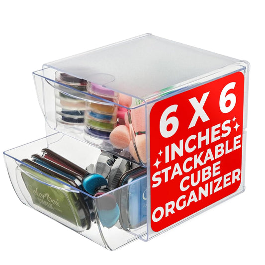 Deflecto 350101CR Organizador apilable de escritorio y manualidades, 2 cajones, transparente, cajones y separadores extraíbles, 15 cm de ancho x 15 cm de alto x 18 cm de diámetro