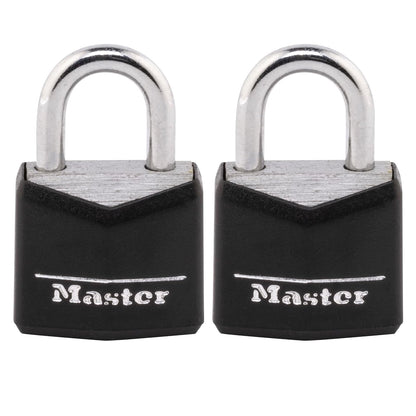 Master Lock 121T Candado de aluminio cubierto, 3/4 pulgadas de ancho, negro, 1 paquete, 2 unidades
