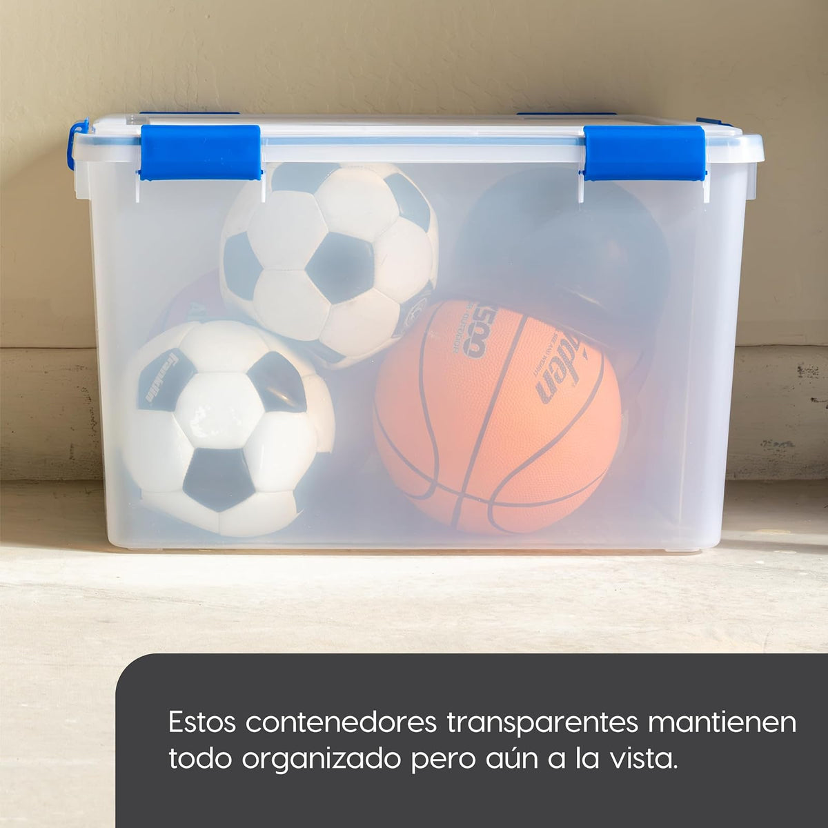 IRIS USA 2 Contenedores de 44 Qt con Tapa Hermética, Claro/Azul | El sello WeatherPro protege artículos voluminosos para mudanzas, garajes, áticos y sótanos.