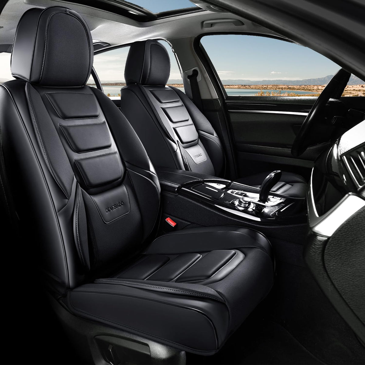 Coverado Fundas de Asiento Delantero de Piel Napa, Impermeables, Ajuste Universal - Negro - - Par frontal