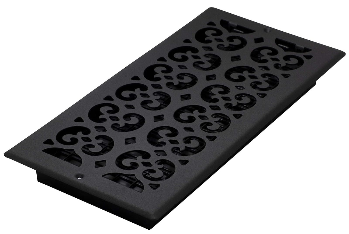 Decor Grates ST614W - Registro de pared y techo con diseño de pergamino, 6 x 14 pulgadas, color negro texturizado
