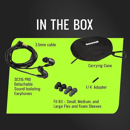 Shure Auriculares Aislantes de Sonido SE215-CL, Color Transparente | Sobre la oreja, ajuste cómodo y seguro, graves profundos y alta definición, transparente, con cable