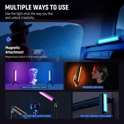 NEEWER RGB Varita de Luz, Fotografía Magnética Manual Youtube TikTok Vlog Video Light Stick Barra Luz Tubo Luz LED 2500K-8500K Regulable a Todo Color CRI95 2550mAh Batería 17 Escenas, 1 Paquete,TL20C