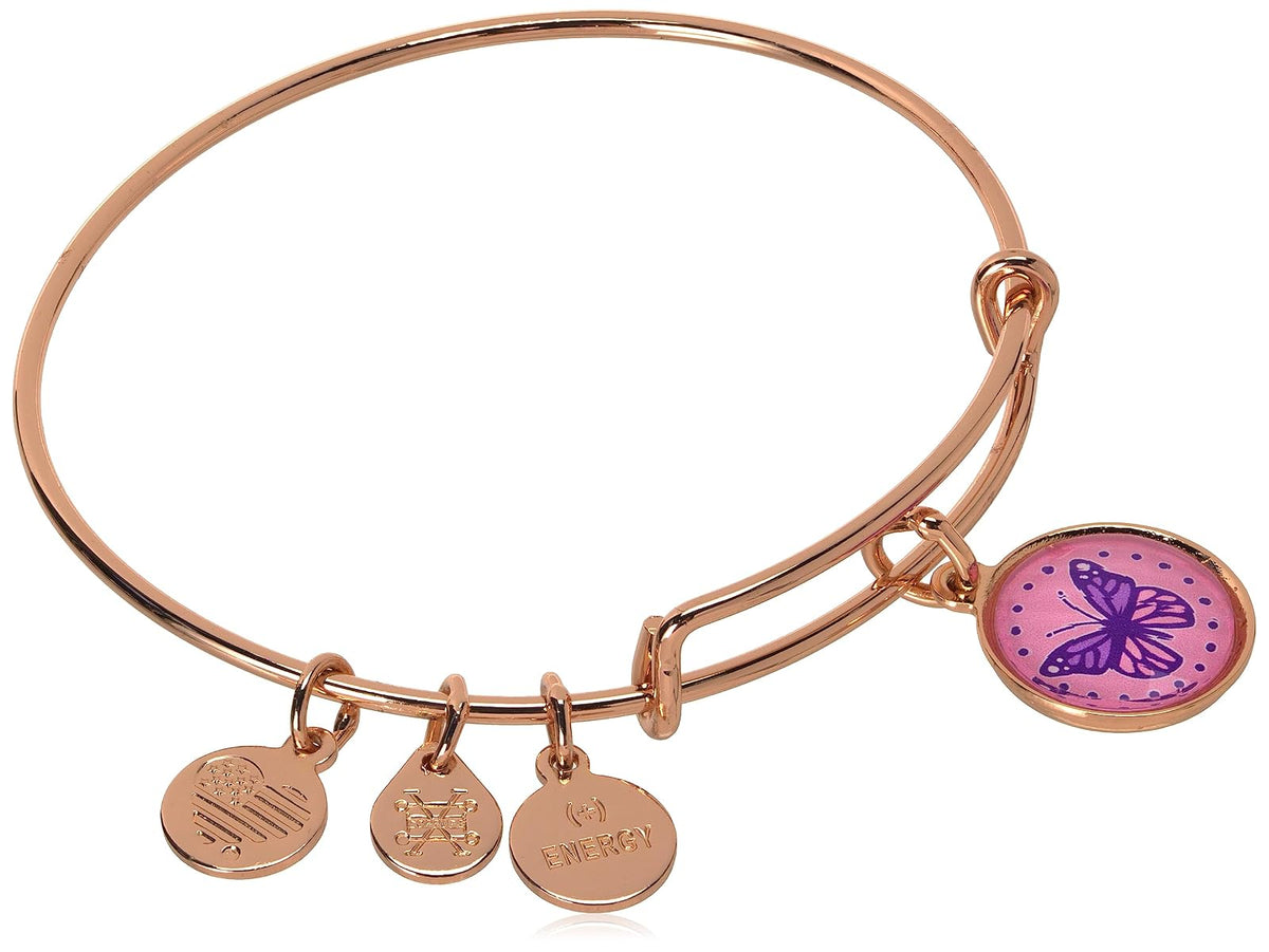 Alex and Ani Pulsera de mariposa con cristales de caramelo, oro rosa brillante, talla única, Una talla, Latón, Sin gemas.