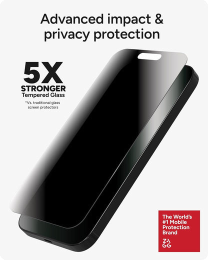 ZAGG Protector de pantalla IS-GL EL Privacy 360 E-Apple-Michael LGPro-CFS-FG para iPhone 16 Pro Max, Vidrio de aluminosilicato reforzado, 5H, Brillante