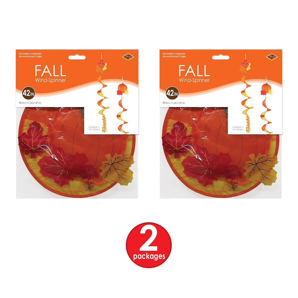 Beistle 2 Piezas de Tela de Nailon otoñal, otoñal, otoño, Acción de Gracias, decoración para Colgar al Aire Libre, 42 Pulgadas, Rojo/Naranja/Amarillo