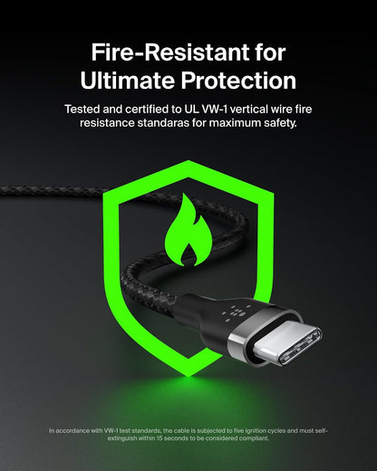 Belkin BoostCharge Pro Flex Cable de carga trenzado USB-C a USB-C (6.5 pies/2 m), cable de carga rápida certificado USB-IF para iPhone 16 Series, MacBook, Galaxy S25, Nintendo Switch 2 y más, color