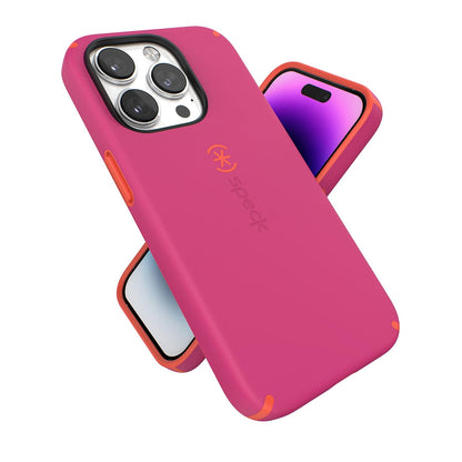 Speck - Funda para iPhone 14 Pro, Delgada de 6.1 Pulgadas, con protección contra caídas, Resistente a los arañazos, Tacto Suave, Rosa Digital/Rojo energético