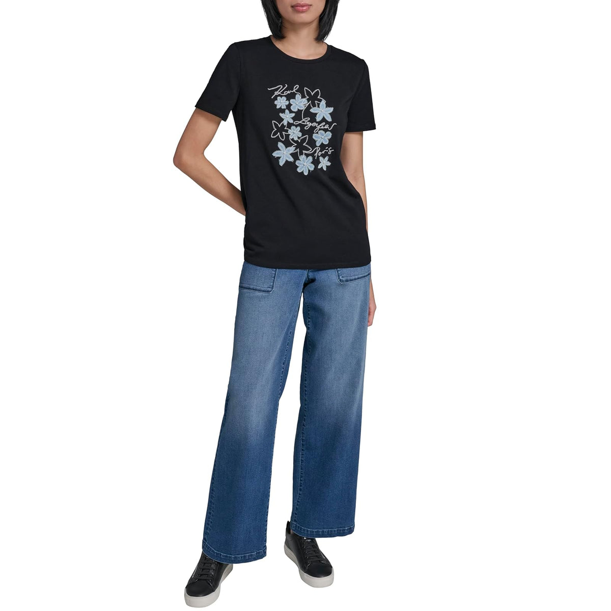 Karl Lagerfeld - Playera de Manga Corta con Cuello Redondo para Mujer