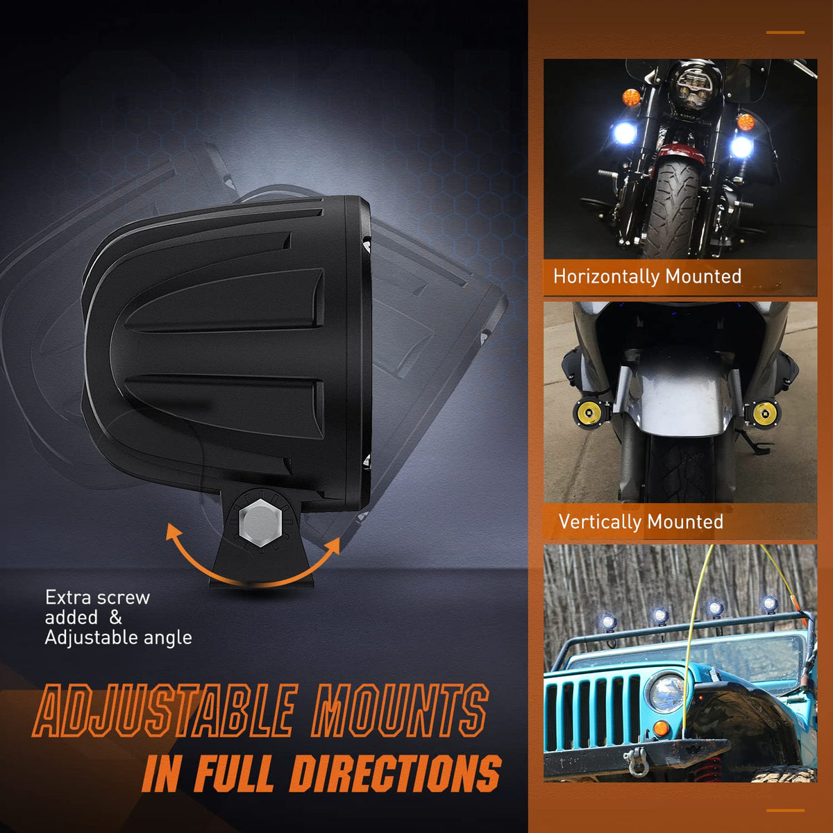 Nilight - Faros antiniebla LED para motocicletas, 2 unidades, redondos, redondos, todoterreno, 1065 lm, luces de conducción EMC integradas, luz auxiliar para moto, SUV, ATV