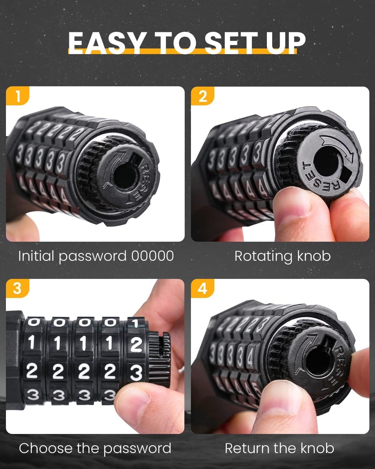 KEYSTP - Cable de Bloqueo de Bicicleta de 5 dígitos, Resistente y reiniciable, antirrobo con Soporte de Montaje, Cable de Acero Impermeable para Scooters, eléctricas, Uso al Aire última