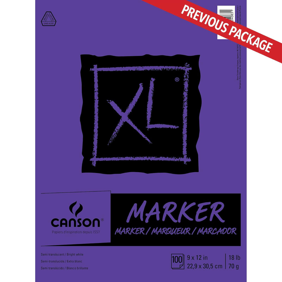 Canson - Bloc de papel marcador de la serie XL, semitranslúcido para bolígrafo, lápiz o marcador, plegable, 18 libras, 9 x 12 pulgadas, blanco, 100 hojas (400023336)
