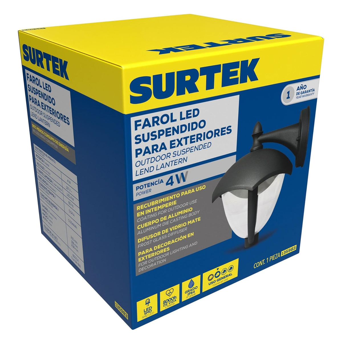 Surtek 135983 Farol de LED suspendido negro 4 W de 320 lm