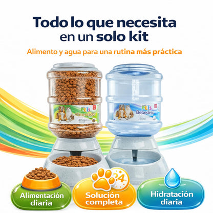 Fancy Pets Kit Alimentador y Bebedero Automático para Perro por Gravedad 2.3 kg Croquetas + 3.8 L Agua Comedero y Dispensador Antiderrapante