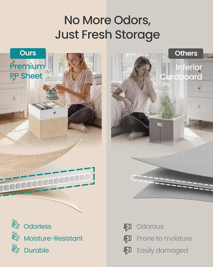 SONGMICS Cajas Organizadoras de Tela, 6 Piezas, 33 x 33 x 33 cm | Cubos de Almacenamiento Plegables, para Clóset, Blanco y Beige, Colección TINA MRFB433LF02