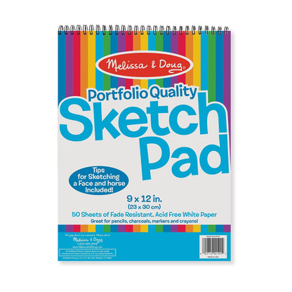 Melissa & Doug Sketch Pad 9” by 12”, Arts & Crafts, Fade-Resistant, Acid-Free White Paper, 50 Sheets, Single Pack, 13” H x 9” W x 0.5” L