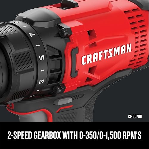 CRAFTSMAN Kit Taladro Inalámbrico y Atornillador Impacto 20V, CMCK200C2 | Kit Taladro Inalámbrico, Atornillador de Impacto, 20V, Incluye 2 Baterías, Bolsa de Herramientas