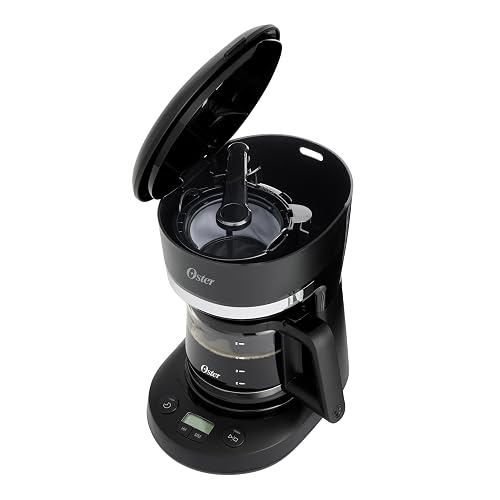 Oster Cafetera de Goteo Programable Capacidad 5 Tazas, Pantalla LED | Función Pausa y Servir, Apagado Automático, Filtro Reutilizable, Jarra con Medidas, Negro,