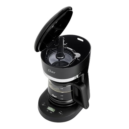Oster Cafetera de Goteo Programable Capacidad 5 Tazas, Pantalla LED | Función Pausa y Servir, Apagado Automático, Filtro Reutilizable, Jarra con Medidas, Negro,