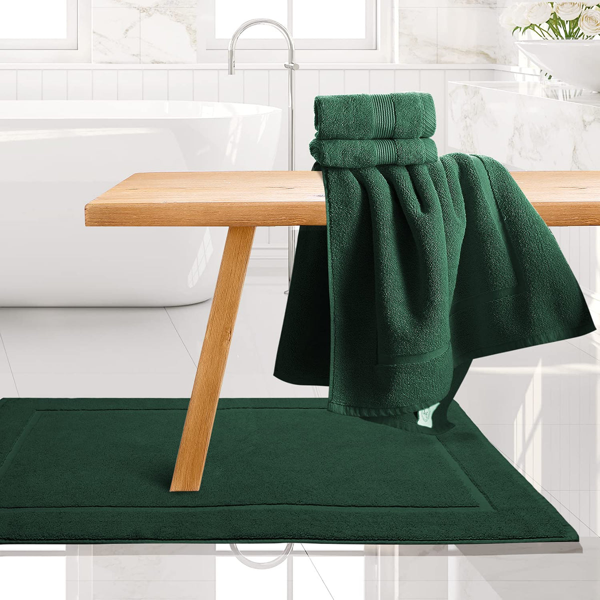 Hearth & Harbor - Toallas de Lujo 100% algodón Hilado en Anillo, Ultra Suaves y Altamente absorbentes, Toallas de baño, tapete de Piso, Color Verde Cazador