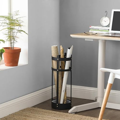 SONGMICS - Soporte para paraguas, Soporte redondo de acero para paraguas, 19.6 x 19.6 x 55.1 cm, con bandeja de goteo desmontable, para entrada, oficina, estable, requiere montaje, negro mate ULUC28BK