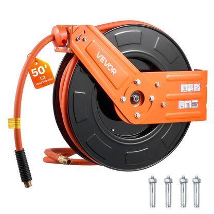 VEVOR - Carrete de manguera de aire retráctil (1/2 pulgada x 50 pies, máx. 300 psi), manguera de aire de goma con rebobinado automático y entrada de 5 pies.