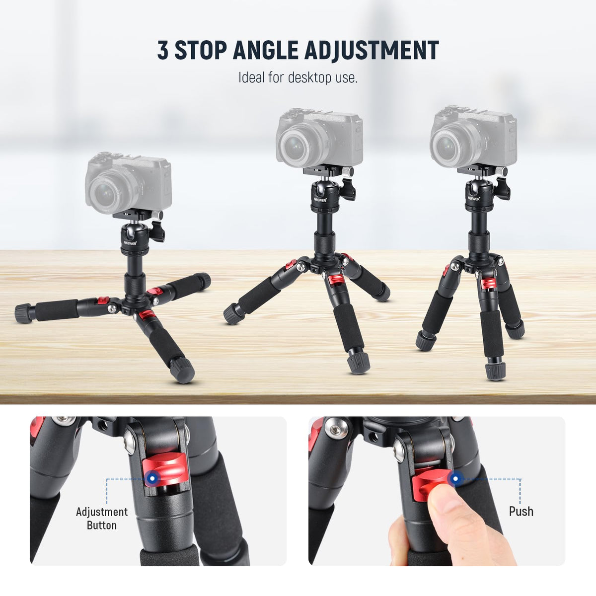 NEEWER Portátil Viaje Mini Tabletop Trípode | Escritorio Escritorio Trípode con 360° Rótula, 1/4" Placa de Liberación Rápida para DSLR Cámara Video Camcorder