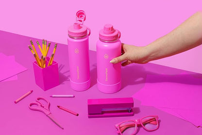 ThermoFlask - Botella de agua de acero inoxidable con doble pared aislada al aspiradora de 32 onzas, con tapa de boquilla, color rosa impactante