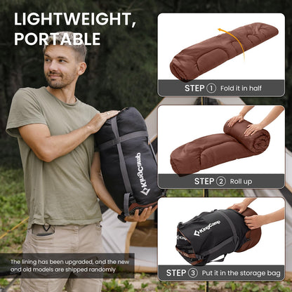 KingCamp Saco de Dormir para Adultos, Clima Frío y Cálido, XL Extra Grande, Acolchado de Franela, Impermeable y Portátil, Incluye Saco de Compresión, Ideal para Camping