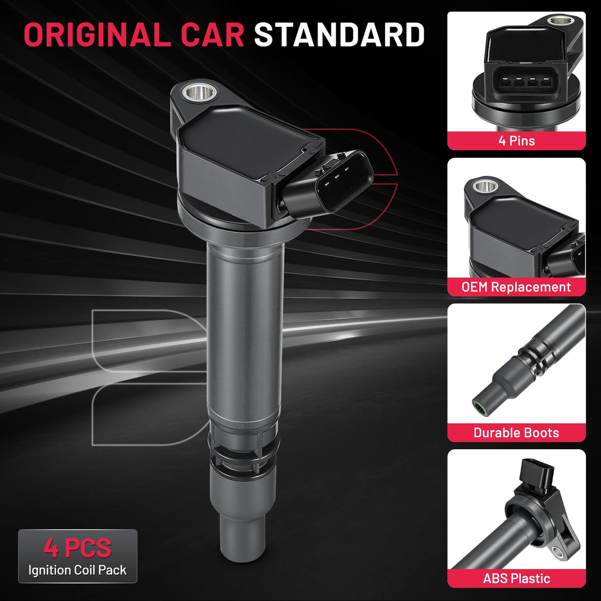 BDFHYK - Bobina de encendido UF507 para Toyota RAV4 09-18 4Runner 10-20 | Para Toyota Tundra 07-20 Camry Sequoia para Lexus GX460 LS460 IS250 IS350 LS460 para Scion tC Toyota OEM Coil Pack de 4