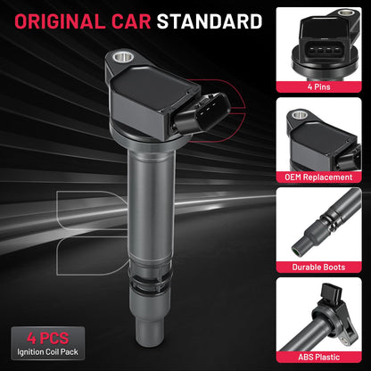 BDFHYK - Bobina de encendido UF507 para Toyota RAV4 09-18 4Runner 10-20 | Para Toyota Tundra 07-20 Camry Sequoia para Lexus GX460 LS460 IS250 IS350 LS460 para Scion tC Toyota OEM Coil Pack de 4