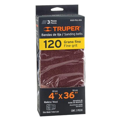Truper B120-PUL-4X6, Bandas grano 120, para lijadora PUL 4x6, caja con 3 pzas
