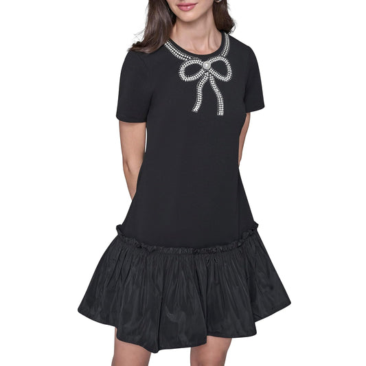Karl Lagerfeld Short Sleeve Embellished Scuba Crepe Dress Vestido Informal Mujer