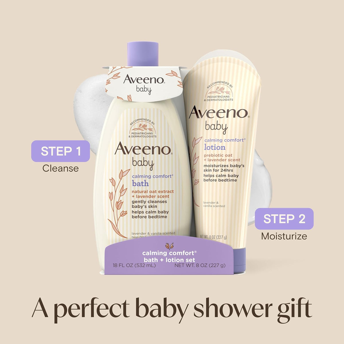 Aveeno Baby Calming Comfort Bath + Lotion Set, Baby Skin Care Products, 2 Items